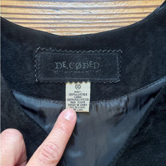 Decoded black suede leather pull over poncho coat SIZE XS - Picture 4 of 5